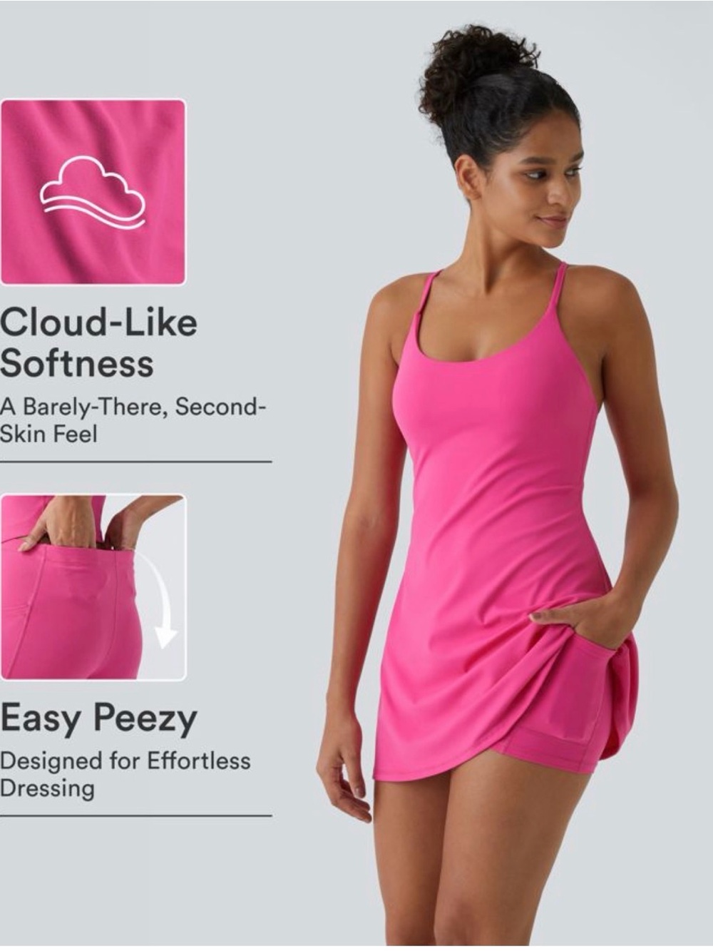 Bright Pink Spaghetti Strap Dress with Side Pocket